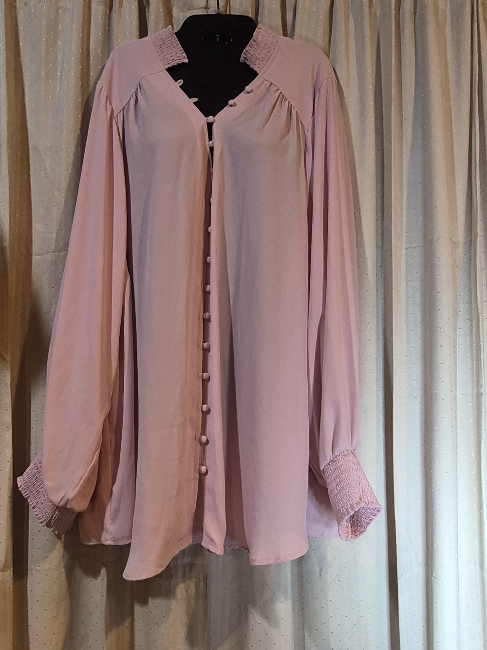 Torrid Pink Button Front Smocked Collar Long Sleeve Blouse Tunic